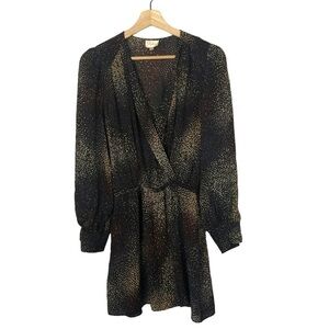 Parker Brown Catalina Silk Printed Long Sleeve Mini Dress XS